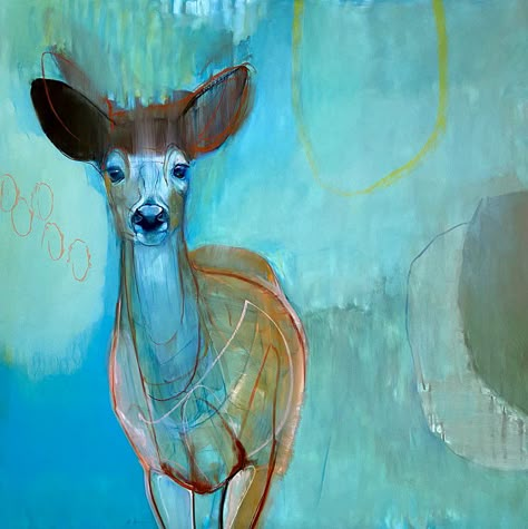 Rebecca Haines, Deer Garden, Jackson Hole Art, Creek Art, Abstract Animal Art, Deer Illustration, The Boxer, Deer Art, A Deer