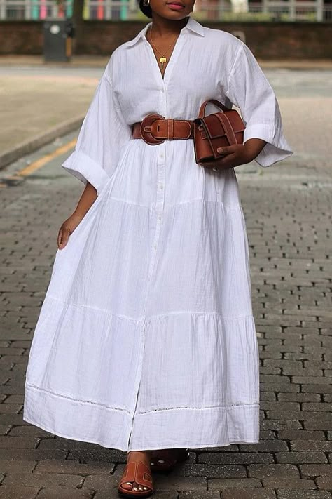 Curvy Maxi Dress, White Dress Styles, Modest Casual Outfits, Shirt Collar Styles, 2piece Outfits, Dresses African, African Print Dress Designs, Mode Abaya, Stylish Summer Outfits