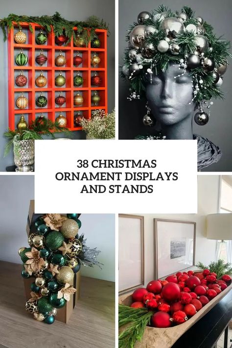 Christmas ornament displays and stands Displaying Christmas Ornaments For Sale, Wall Ornament Display, Ornaments Display Ideas, Year Round Ornament Display, Vintage Ornament Display, Ornament Display Ideas, Christmas Ornament Display, Ornament Tree Display, Travel Ornament