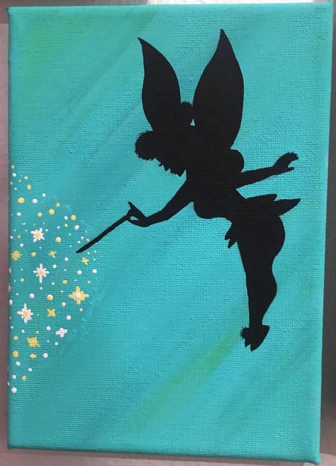 Tinker Bell Painting, Bell Painting, Parking Spot Painting, Decorative Light Switch Covers, Shadow Painting, Disney Canvas Art, Disney Canvas, Fairy Paintings, Moon Tattoo Designs