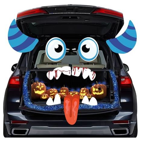 EggSun Halloween Car Decor,Halloween Trunk Or Treat Car Decorations Kit for SUV,Cute Monster with Blue Tinsel Garland Large Eyes Fangs,Halloween Wall Car Archway Garage Door Decor with Monster Monster Trunk Or Treat, Fangs Halloween, Treat Or Trick, Garage Door Decor, Tinsel Garland, Car Decorations, Door Entryway, Treat Ideas, Halloween Cute