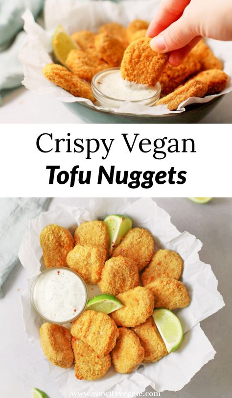 Vegan Nuggets, Tofu Nuggets, Vegan Chicken Nuggets, Sports Snacks, Tofu Chicken, Vegan Tofu, Popcorn Chicken, Crispy Tofu, Baked Tofu