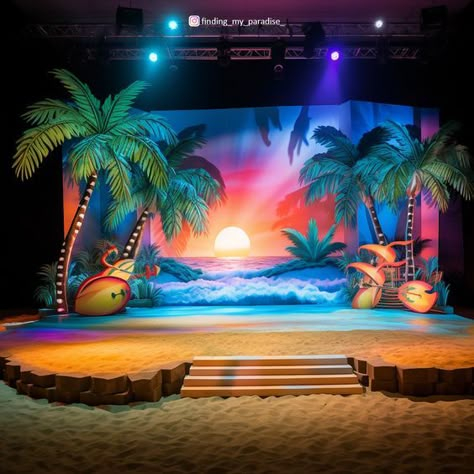 Designing Summer Beach Party Experience with AI :: Behance Creative Booths, Beach Backdrop, Christmas Stage, Creative Backdrops, Tulip Decor, Beach Party Decorations, Stage Set Design, Set Design Theatre, Event Props