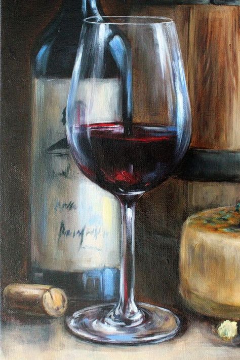 Oil Paint Art Ideas, Red Wine Glass Painting, Red Wine Painting, Wine Painting Ideas, Wine Oil Painting, Wine Paintings, Paris Art Painting, Wine Bottle Painting, Wine Artwork