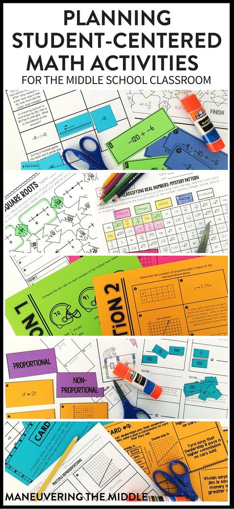 Hands-on math activities that are easy to plan and implement.  Ideas for utilizing math activities for middle school students.  | maneuveringthemiddle.com via @maneveringthem Math Solving, Maths Activities Middle School, Middle School Activities, Middle School Math Classroom, Number Lines, Math Centers Middle School, Ap Biology, Interactive Science, Science Notebooks