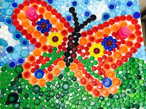 Butterfly Bottle Top Art, Cap Art, Bottle Cap Art, Bottle Top, Reduce Reuse, Recycled Art, Top Art, Bottle Caps, Earth Day