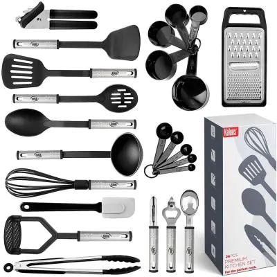 Nylon Black Stainless Steel Utensils (Set of 24) Best Kitchen Utensil Set, Best Kitchen Tools, Kitchen Tools Design, Stainless Steel Kitchen Utensils, Silicone Cooking Utensils, Stainless Steel Utensils, Kitchen Tool Set, Utensils Set, Cooking Supplies