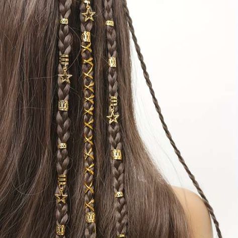 Braid Rings, Hair Braid Beads, Hair Braid Rings, Locks Hair, Dread Locks, Accessories Beads, Beads Hair, Star Decor, Rope Hair