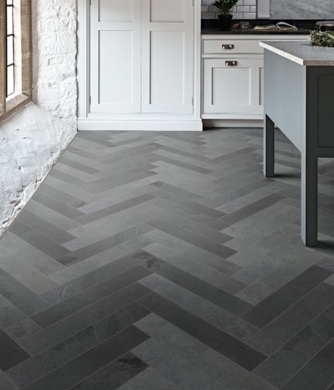 Boot Rooms, Herringbone Tile Floors, Herringbone Wood, Slate Flooring, Herringbone Tile, Grey Tiles, Slate Tile, Boot Room, Classic Kitchens