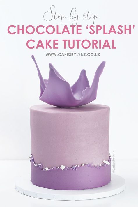 How to make a chocolate 'splash' / chocolate sail to add onto your cakes Purple Cake Topper, Chocolate Splash, Crumb Coating A Cake, Chocolate Cake Toppers, Drop Cake, Cake Wallpaper, Birthday Cake Decorating Ideas, Purple Cakes, Cake Topper Tutorial