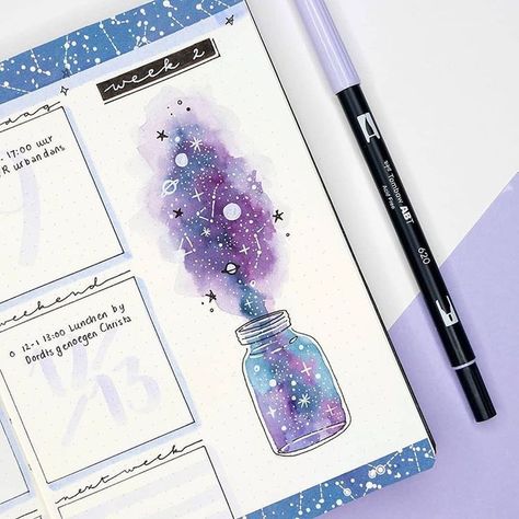 12 Out of this world galaxy and space themed bullet journal spreads ______________________________ #bulletjournalspread #bulletjournaling #bujoideas #bulletjournalidea #bulletjournal #bujo #bujoinspiration #bujolove #bujoaddict #journaling #visualdiary #visualjournal Journal D'inspiration, Journaling Inspiration, Bullet Journal Aesthetic, Bullet Journal Notebook, 카드 디자인, Diary Ideas, Bullet Journal Themes, Bullet Journal Writing, Bullet Journal Art