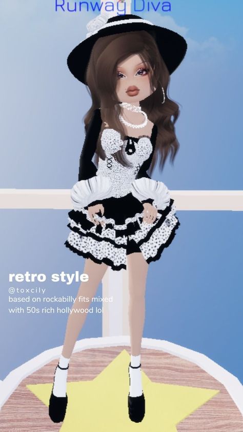 retro style - dti / dress to impress Retro Outfits Dress, Retro Style Outfits, Glamour Outfit, Outfit Retro, Retro Style Dress, Bratz Inspired Outfits, Outfits Retro, Retro Glamour, Aesthetic Dress