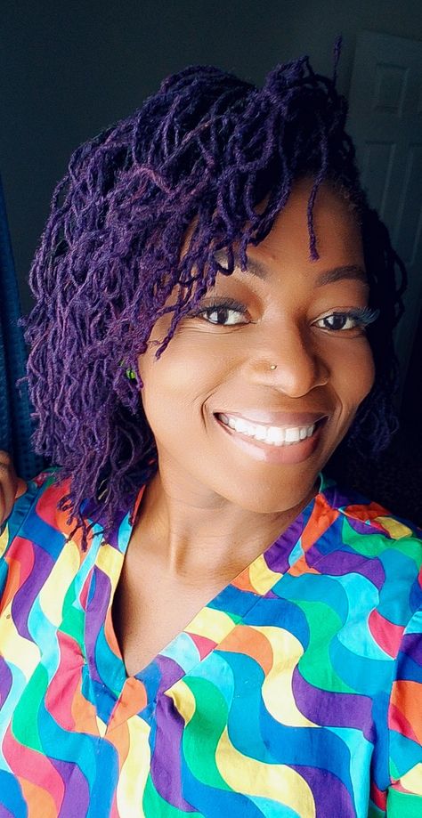 Purple Microlocs, Loc Color Ideas Black Women Ombre, Purple Sisterlocks, Dark Purple Locs, Purple Locs Black Women, Locs Colors, Purple Locs, Interlocking Locs, Purple Natural Hair