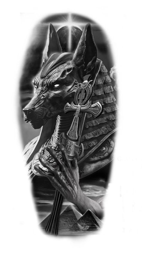 Anubis Shoulder Tattoo, Realistic Egyptian Tattoo Design, Egypt God Tattoo, Ancient Egyptian Tattoo Ideas, Amon Ra Tattoo, Anubis Tattoo Sketch, Eygptain Tattoos Design, Ancient Egypt Tattoo Design, Egyptian Sleeve Tattoo