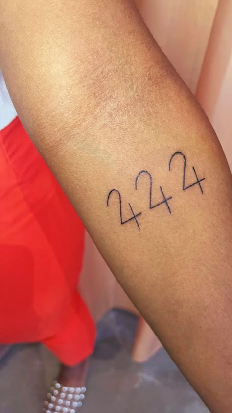 Angel Number Tattoo Designs, 444 Tattoo Meaning, Angel Number Tattoos, Twin Flame Tattoo, Ephemeral Tattoo, Tattoo Artist Tips, 444 Angel Number, Angel Number Tattoo, 444 Tattoo