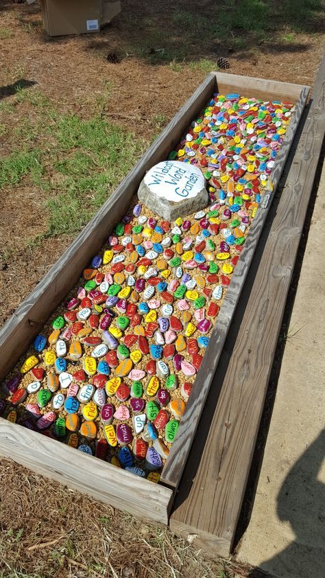 Kindness Rock Garden School, Displaying Painted Rocks, School Rock Garden, Kids Rock Garden, Kindness Rock Garden, Painted Rocks For Garden, Friendship Bench, Garden Markers Rock, Painted Rock Garden