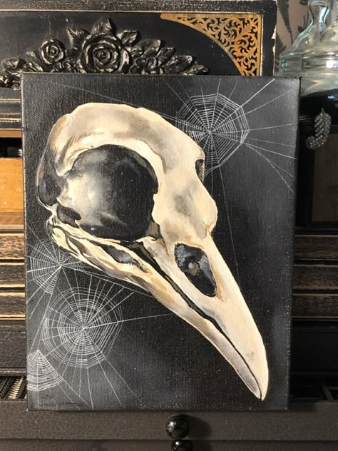 Raven skull Gothic Painting Ideas, Crow Painting, Crow Skull, Raven Art, Raven Skull, Hippie Painting, Skull Painting, Abstract Art Painting Diy, Canvas Painting Designs