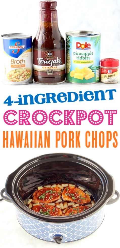 Crockpot Hawaiian Pork Chops Recipe! {4 Ingredients} - The Frugal Girls Pork Chops Crockpot, Hawaiian Pork Chops, Teriyaki Pork Chops, Pineapple Pork Chops, Hawaiian Pork, Pork Chop Recipes Crockpot, Teriyaki Pork, Pineapple Pork, Easy Pork Chop Recipes