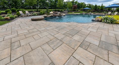 BEACON HILL™ FLAGSTONE Pavers | Unilock New York Unilock Beacon Hill Flagstone Fossil, Unilock Patio Ideas, Unilock Beacon Hill Flagstone, Pavers Over Concrete, Unilock Pavers, Paver Ideas, Pavers Design, Cottage Patio, Flagstone Pavers