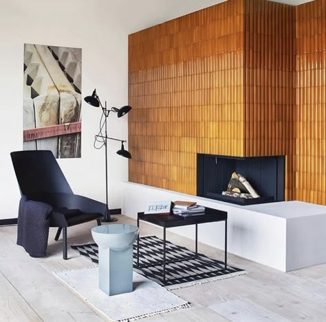 Sebastian Herkner Mid Century Modern Fireplace With Tv, Two Tone Wood Paneling Walls, Midcentury Fireplace, Sebastian Herkner, Fireplace Makeover, Fireplace Tile, Style Tile, Fireplace Design, Home Decor Tips