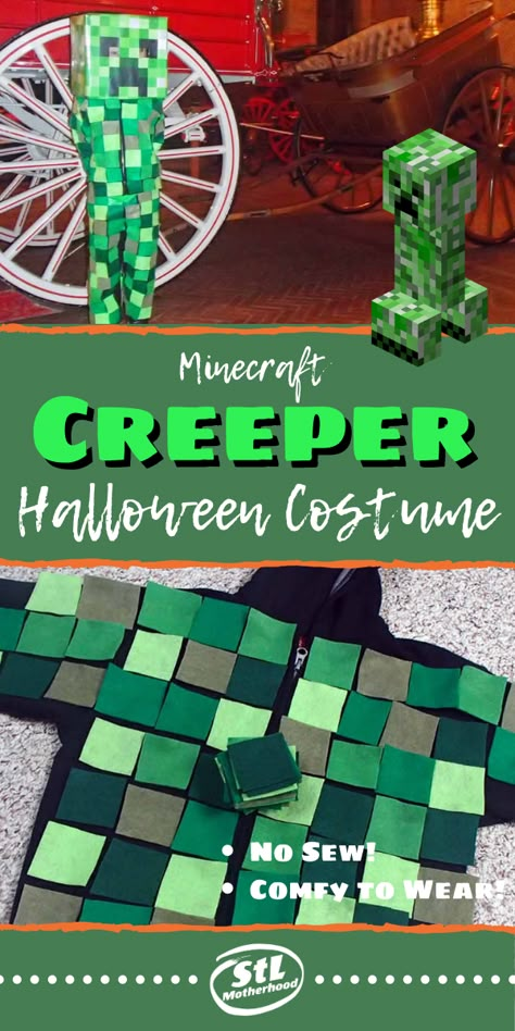 Minecraft Creeper Halloween Costume, Minecraft Creeper Costume, Funny Diy Costumes, Minecraft Halloween Ideas, Minecraft Halloween Costume, Decoration Ideas For Halloween, Creeper Costume, Diy Costumes Kids Boys, Boys Halloween Costumes Diy