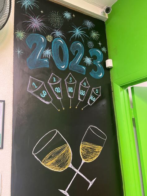 Starbucks New Years Sign, Cricket Chalkboard Ideas, Holiday Whiteboard Ideas, January White Board Ideas, Cricket Wireless Chalkboard Ideas, New Years Chalkboard Ideas, New Year White Board, New Years White Board Ideas, Happy New Year Chalkboard Art