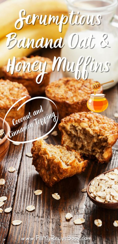 scrumptious banana oat and honey muffins that are sugar free and healthy. coconut oil and cinnamon crumbled on top. so healthy and delicious, homemade from scratch. Honey Muffins Recipe, Sugar Free Muffins, Honey Muffins, My Recipe Book, Healthy Muffin, Banana Oat Muffins, Banana Oat, Oats And Honey, Oat Muffins