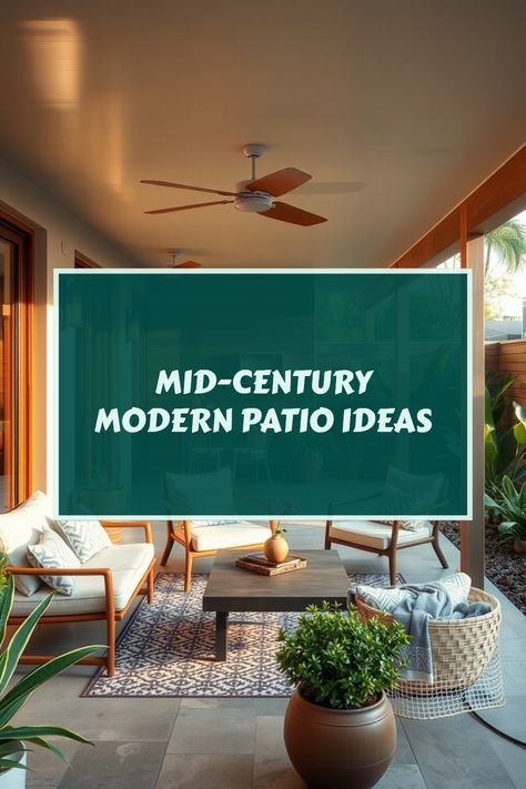 Looking to refresh your outdoor space? Check out these 10 Mid-Century Modern patio ideas! From stunning lighting options to unique furnishing styles, these inspirations will help you create the perfect back yard. Discover popular color philosophies and design choices that celebrate functional beauty and retro style. Bring that iconic vibe to your patio – whether it's a large space or a cozy retreat. Perfect for garden parties or just lounging in the sun, dive into this collection of creative ideas today, and make your garden the envy of the neighborhood! Embrace the Mid-Century charm in your porch and garden designs. Mid Century Front Porch, Mid Century Modern Porch, Mid Century Porch, Mid Century Backyard, Modern Patio Ideas, Mid Century Modern Garden, Mid Century Modern Patio, Lanai Patio, Modern Porch