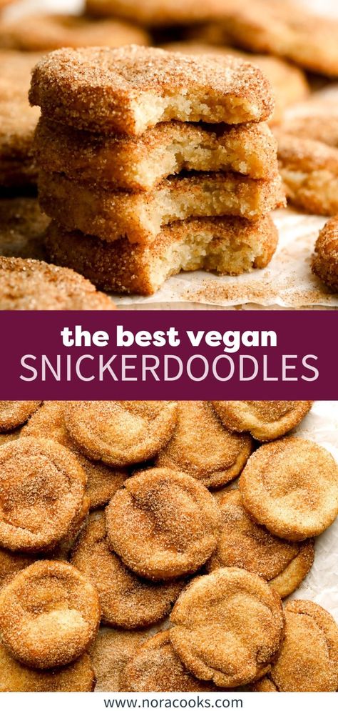 Vegan Fall Cookie Recipes, Vegan Vanilla Cookies, Vegan Cheesecake Cookies, Christmas Cookies Vegan, Christmas Vegan Recipes, Gluten Free Snickerdoodle, Vegan Cookie Recipes, Quick Vegan Desserts, Snickerdoodle Cookie Recipe