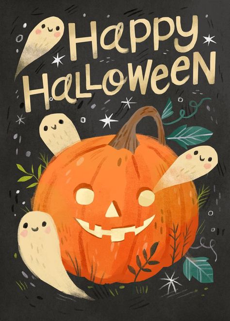 Kathryn Selbert Halloween Illustrations Cute, Halloween Art Aesthetic, Kathryn Selbert, Vintage Halloween Illustration, Vintage Halloween Prints, Advocate Art, Pumpkin Art, Halloween Illustration, Halloween Painting