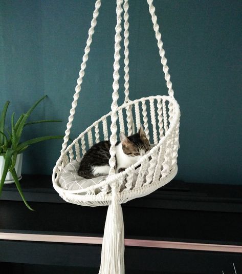 Boho Hanging Chair, Bed Boho, Macrame Cat Hammock, Diy Cat Bed, Crochet Cat Bed, Macrame Hanging Chair, Macrame Hammock, Swing Bed, Pet Hammock