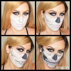 bottom half skeleton face - Bing Images Half Skeleton Face, Nem Halloween Makeup, Makijaż Sugar Skull, Halloweenský Makeup, Sugar Skull Face, Half Skull, Skeleton Face, Den Mrtvých, Skeleton Makeup