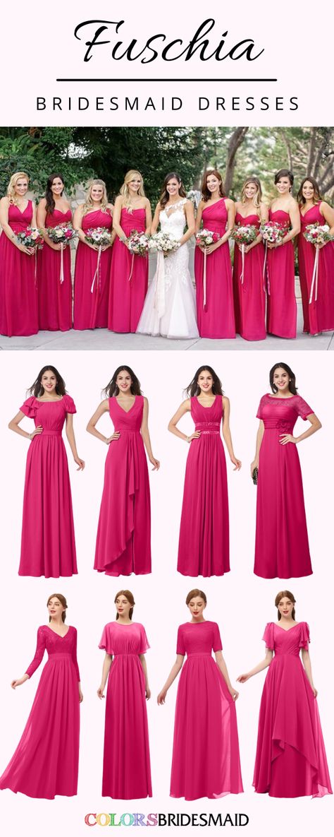 Fushia Bridesmaid Dress, Fuschia Pink Bridesmaid Dresses, Fuschia Dress Outfit Wedding, Fuchsia Dress Outfit Wedding, Bridesmaid Dresses Fuschia, Bridesmaid Pink Dresses, Fuchsia Wedding Colors, Berry Bridesmaid Dresses, Magenta Bridesmaid Dresses