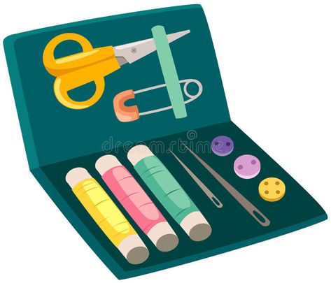 Sewing Kit. Illustration of isolated sewing kit on white background royalty free illustration Sewing Kit Illustration, Checked Baggage, Small Scissors, Sewing Needles, Free Illustration, Sewing Kit, Background Illustration, Free Illustrations, Knitting Needles