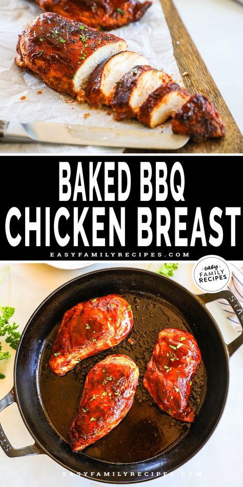 This 30 Minute Baked BBQ Chicken Breast is a summer recipe you can enjoy all year long! The chicken is slathered in a sweet, smoky, savory spice blend, covered in BBQ sauce, then baked until tender and juicy. Serve this Oven-Baked BBQ Chicken with any of your favorite summer side dishes. It's a meal that the whole family will love that takes just 5 minutes to prep. Serve this BBQ Oven Baked Chicken as is or shred it up and use it in another recipe! Oven Baked Bbq Chicken Breast, Baked Bbq Chicken Breast, Easy Baked Bbq Chicken, Bbq Baked Chicken Breast, Baked Bbq Chicken Recipes, Bbq Chicken Breast Recipe, Oven Baked Bbq Chicken, Chicken Breast Oven, Asian Steak Bites