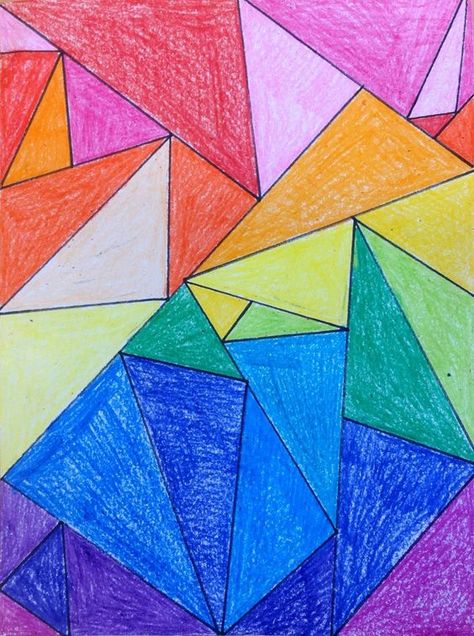 Fourth graders are learning all about triangles so we are INTEGRATING and doing some awesome triangle art.  I found a triangle art lesson HERE and adapted it for use in a fourth grade classroom.  I... Triangle Drawing Ideas, Geometry Art Projects, Maths Art, Triangle Drawing, Drawing Ideas Color, Triangle Art, 4th Grade Art, Animal Rabbit, Math Art