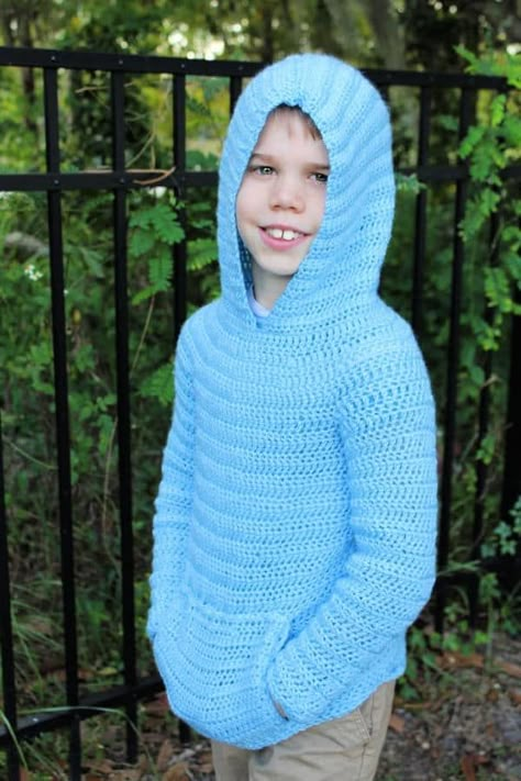 Children's Houston Hoodie Free Crochet Pattern - Two Brothers Blankets Crochet Boys, Mermaid Crochet, Crochet Garments, Football Pattern, Beanie Hat Pattern, Artsy Ideas, Boys Cardigans, Foundation Single Crochet, Crochet Hoodie