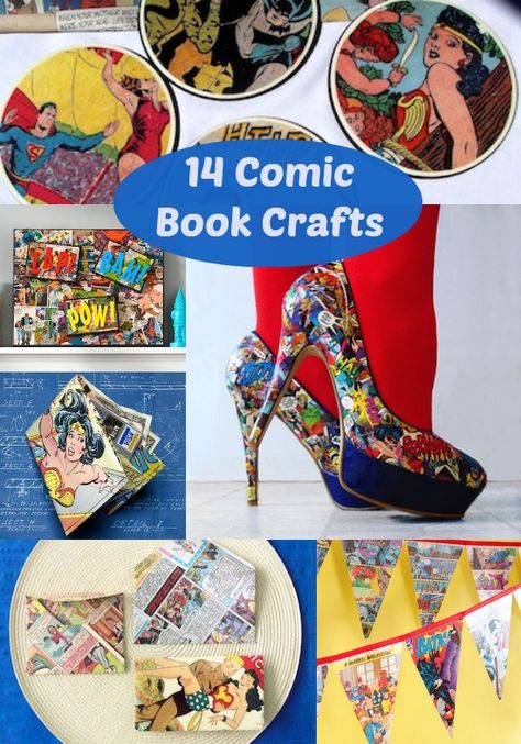 14 Super Amazing Comic Book Crafts - diycandy.com. Inspiration only, But Oh So Cute! Comic Book Crafts, Geeky Craft, Superhero Crafts, Book Crafts Diy, Geek Crafts, Crochet Geek, Art And Craft Videos, Diy Candy, Crafts Projects