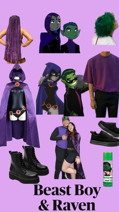 Beastboy And Raven Couples Costume, Beat Boy And Raven Costumes, Raven And Beat Boy Costume, Beast Boy And Raven Couples Costume, Beast Boy Raven Halloween Costume, Beast Boy Halloween Costume, Beastboy And Raven Costume, Beastboy Costume, Raven And Beastboy Titans Costume