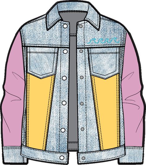 Jacket Design Sketch, Denim Jacket Illustration, Ripped Jacket, Jacket Drawing, Clothes Illustration, Flat Drawings, Fashion Illustration Tutorial, Fashion Design Sketch, Clothing Sketches