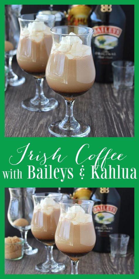 Our Irish Coffee with Baileys and Kahlua Recipe is a wonderful beverage to accompany any brunch or dessert! How can you wrong with a Baileys and Kahlua in your cup of coffee?! It’s simply a match made in heaven. Unless you like more of the traditional Irish coffee baileys all by itself, then just omit the kahlua in the recipe. || cookingwithruthie.com #irishcoffee #irishcoffeerecipe #irishrecipe Alcohol Coffee Drinks Recipes, Frozen Baileys Drinks, Baileys Irish Coffee, Drinks Made With Baileys, Coffee And Baileys Drinks, Coffee With Baileys Recipe, Cocktails With Baileys Irish Cream, Baileys Recipes Drinks Coffee, Baileys Coffee Drinks