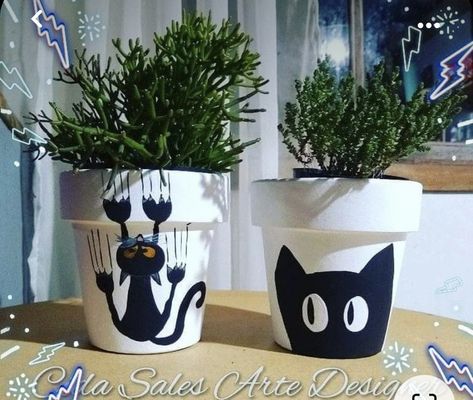 Creative Plant Pots, Plant Pot Designs, Cat Pot, Kitchen Designs Ideas, Colorful Vibes, Terra Cotta Pot Crafts Diy, Plant Pot Design, Plants Pots, Flower Pot Art