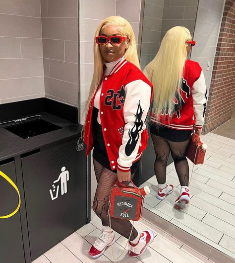 Outfits Cherry 11s, Cherry 11 Outfit Women, Red Outfits Black Women School, Styling Cherry 11s, Red And Black Fits Baddie, Red 12s Outfit, Red And White 11s Outfit, Cherry Red 11s Outfit Ideas, Red Outfit Inspo Black Women