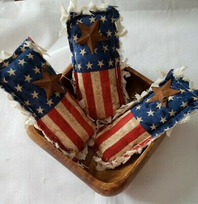 Primitive Bowl Filler Ornies American Flag w/Star Fabric 3 piece set New | eBay Patriotic Bowl Fillers, Summer Bowl Fillers, Easy Primitive Crafts Diy, Bowl Warmers, Vintage Patriotic Decorations, Spring Bowl Fillers, Primitive Crafts Diy, Primitive Bowl Fillers, Primitive Americana Decor