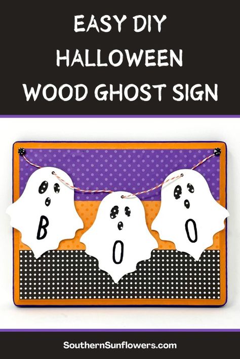 This DIY Halloween wood ghost sign is a very easy craft to make. It's perfect for whimsical Halloween decor! Thanksgiving Place Cards Diy, Wood Ghost, Halloween Ghost Craft, Halloween Picture Frames, Halloween Signs Diy, Craft To Make, Ghost Crafts, Holiday Diy Projects, Ghost Diy