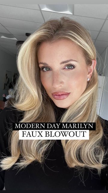 CHRISSY DANIELLE LOTENERO on Instagram: "MODERN DAY MARILYN FAUX BLOWOUT with @minttools 👇🏼 👉🏼 take big sections to mimic a round brush, hold the iron horizontally and feed the hair all way through 👉🏼 have large velcro rollers for the top layers, when the hair is hot off the iron, wrap it into the roller to set 👉🏼 for the top, curl backward and on base for max volume 👉🏼 let them set and cool completely before breaking up the style, add an ear tuck for an extra glam look! volumizing pow Big Blow Dry Curls Hair Volume, Medium Length Hair Volume, Big Volume Long Hair, How To Curl Layered Hair Tutorials, Faux Blowout Curling Iron, Hot Roller Hairstyles Long Hair, Blowout Thick Hair, Blowout Volume Hair, Large Barrel Curls