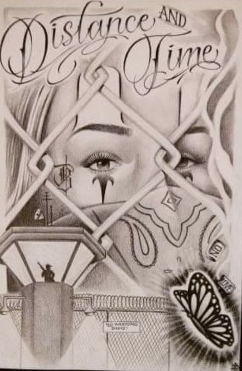 Prison Wife Tattoos Ideas, Chola Art Drawings, Thug Life Drawings, Prison Wife Tattoos, Jail Tattoos Ideas, Jail Letter Drawings, Jail Prison Art, Chicana Art Drawing, Prison Tattoos Ideas