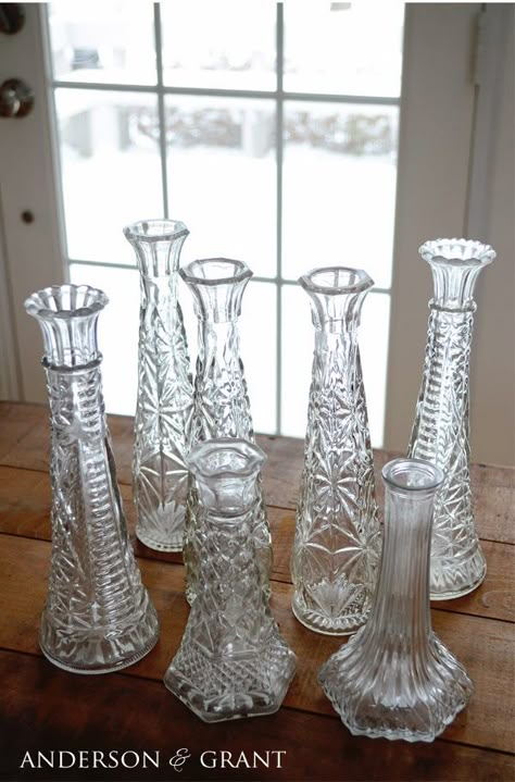 anderson + grant: Thrift Store Transformation...DIY Distressed Candlesticks Painted Candlesticks, Glass Bud Vases, Thrift Store Crafts, Chalk Painting, Candle Sticks, Trash To Treasure, Décor Diy, Glass Vases, Thrift Store Finds