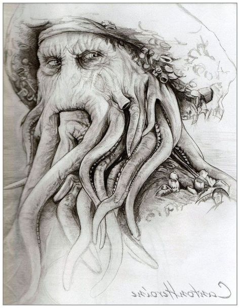 Rick And Morty Characters, Kaptan Jack Sparrow, Funny Sketches, Pirate Art, Davy Jones, Pencil On Paper, Pencil Art Drawings, Creepy Art, Realistic Art