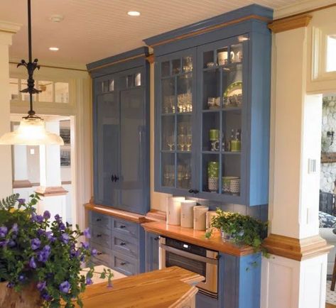 8 Ways to Make a Kitchen (Seem) Larger - Cabinet City Kitchen and Bath Shallow Pantry, Shallow Cabinets, Acrylic Kitchen, Blue Kitchen Designs, Upper Kitchen Cabinets, Small Kitchen Cabinets, Kitchen Base Cabinets, Narrow Kitchen, Blue Kitchen Cabinets